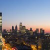 Philadelphia skyline at sunset.