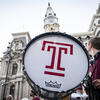 the Temple marching band performing in front of Philadelphia's city hall.