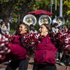 Temple cheerleaders celebrating at the Homecoming pep rally