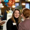 A pair of Temple students speak at a local job fair.